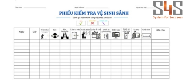 Hình ảnh mẫu về bảng biểu mẫu kiểm tra vệ sinh hàng ngày cho sảnh chính